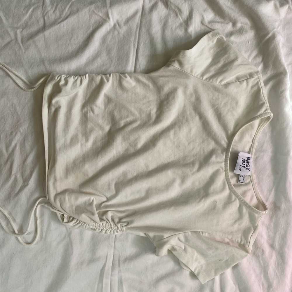 White cropped pull string top
